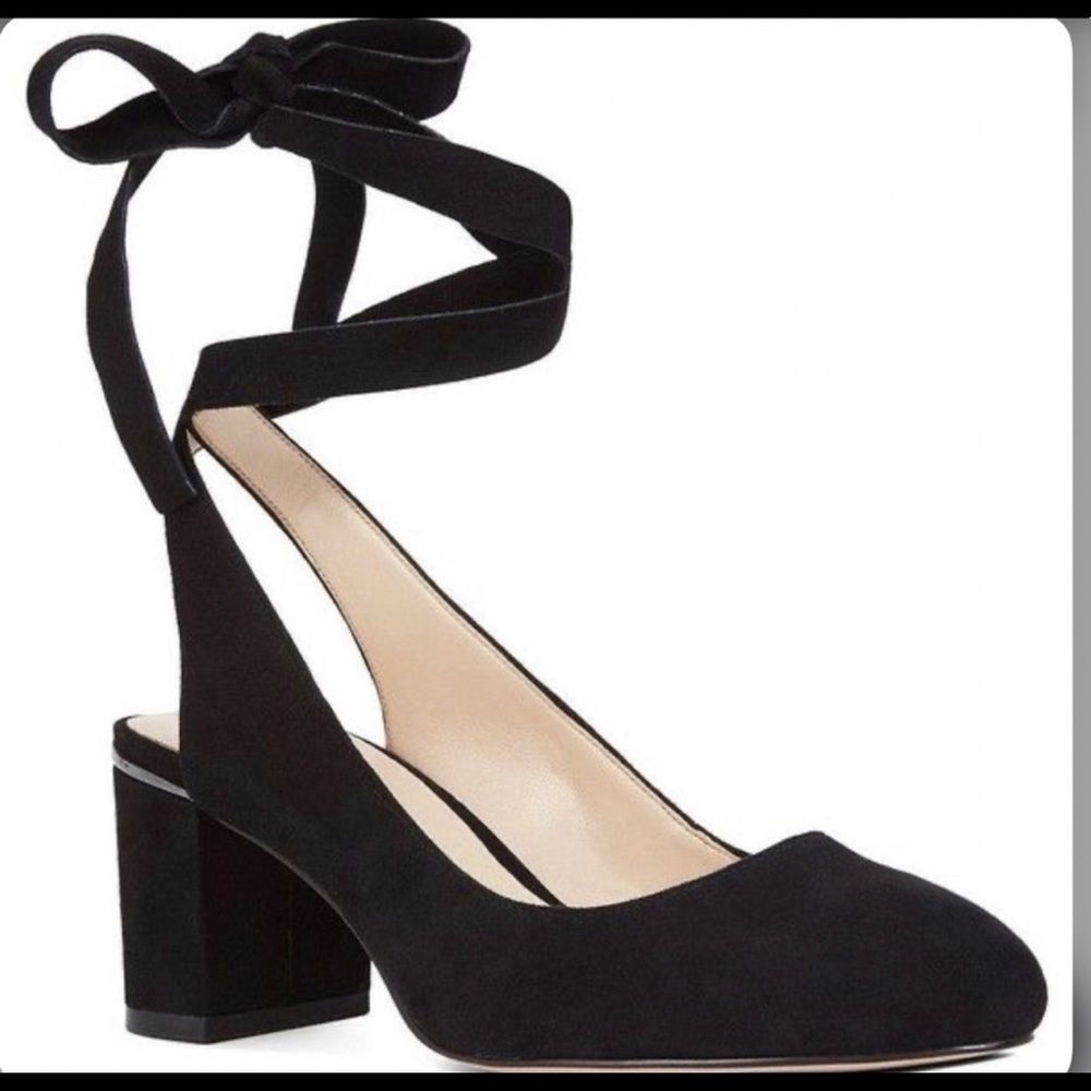 Nine West 'Andrea' Sz 8 1/2M Black Suede Ankle Wrap Around Dress Pump.